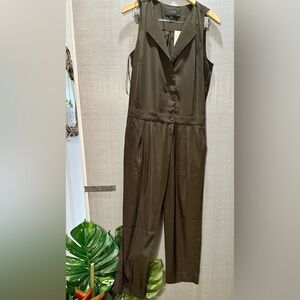 J CREW sleeveless trench silky soft button front jumpsuit olive moss green sz 8